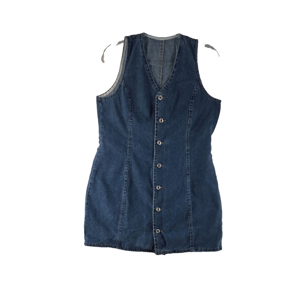YESFASHION Sleeveless V Neck Denim Mini Dress Women's Large Button Front Fitted